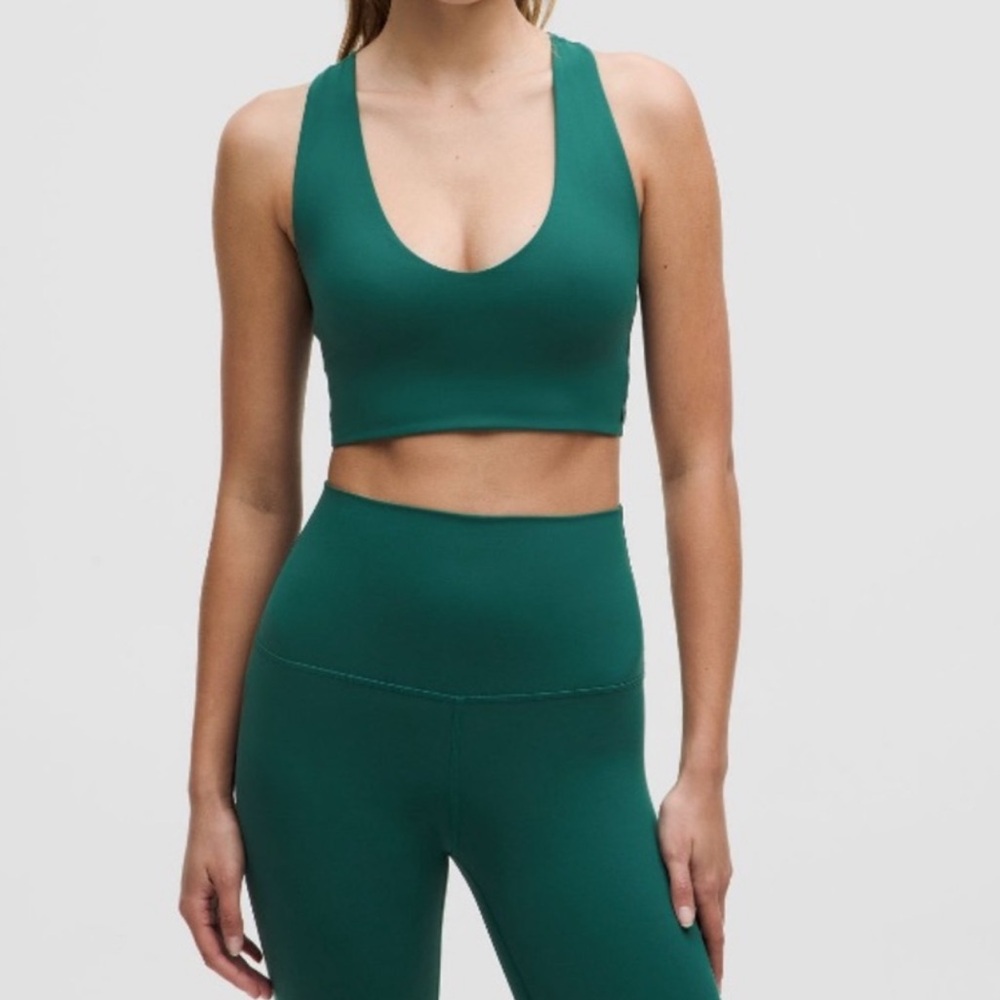 Lululemon Bend This Scoop and Cross Bra Teal Green Sports Bra S/M